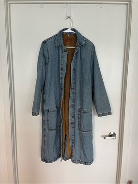 Zara Blue Denim Longline Jacket with Brown Sherpa